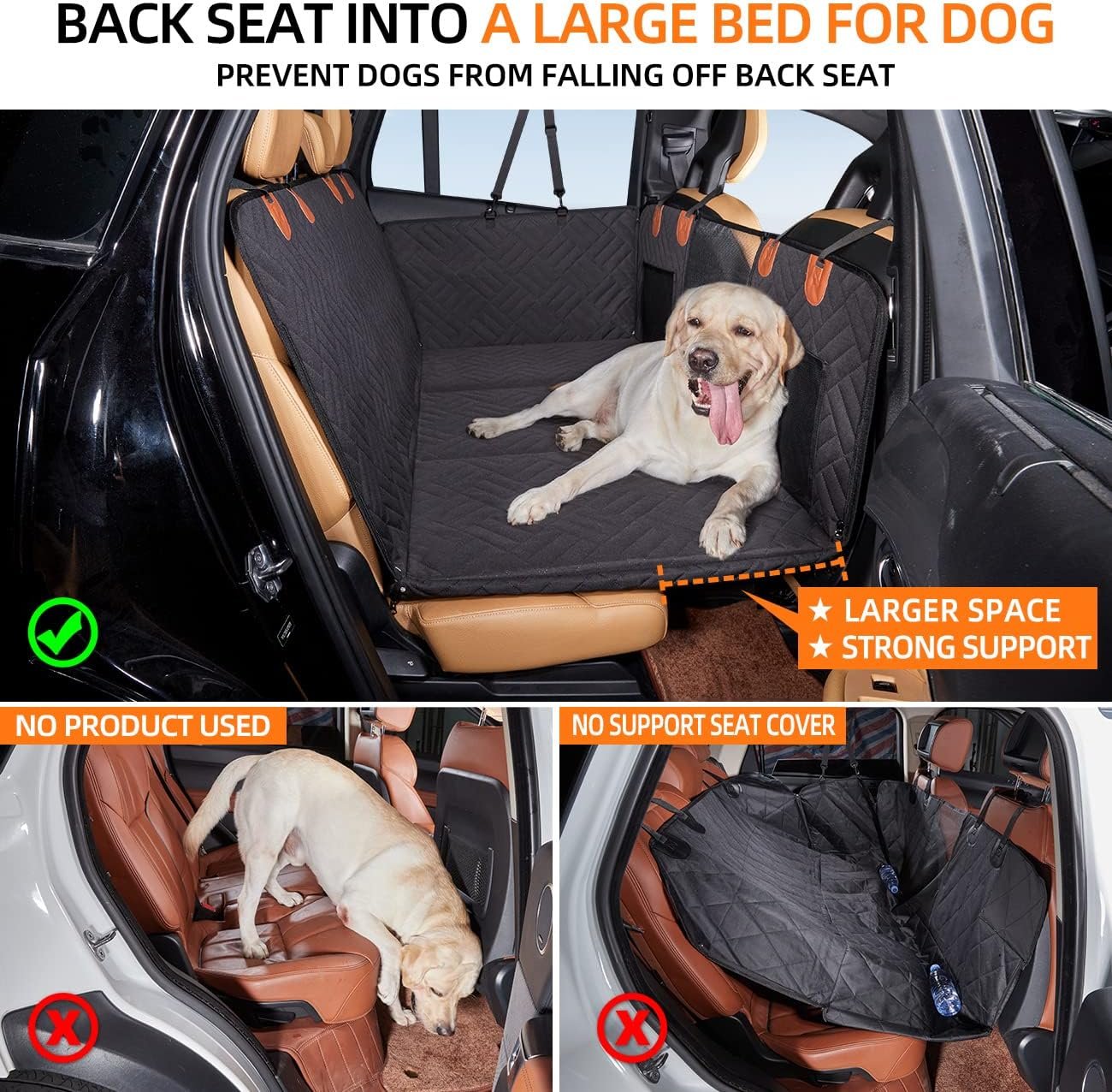 YJGF Back Seat Extender,Dog Seat Cover for Back Seat,Hard Bottom Car Seat Cover for Dogs,Dog Hammock for Car,Back Seat Pet Cover for Dogs(Black) - Image 2
