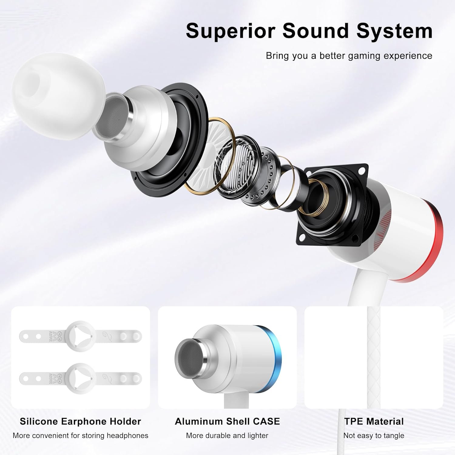 AMVR Noise-Isolating in-Ear Headphones Compatible with Meta Quest 3 - VR Accessories Low Bass Earphones with Custom Silicone Earplugs and Strap Holder | Enhance 360-Degree Surround Sound - Image 3