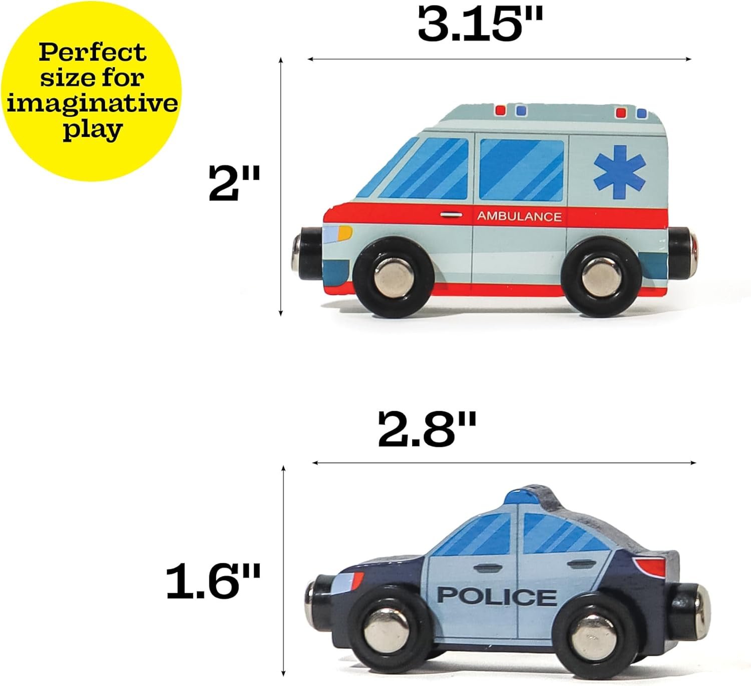 9 Piece Wooden Cars with Magnets - City Vehicles, Emergency Trucks, School Bus, Police, Fire, Ambulance, Taco Truck Toy - Community Helpers Play Set - Zany Trains - Image 7