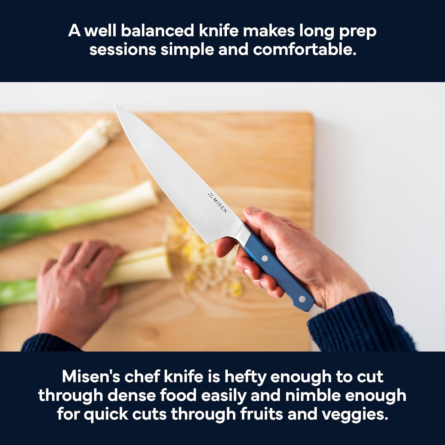 Misen 8" Chef Knife – High Carbon Japanese AUS-10 Stainless Steel – Hybrid German & Japanese Blade – Precision Kitchen Knife for Professionals & Home Cooks – Ultimate Cutting Performance - Blue - Image 6