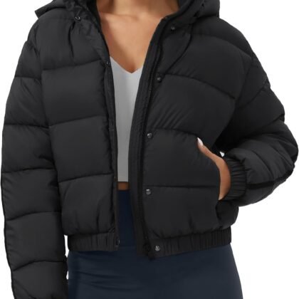 Pioneer Camp Women's Winter Cropped Puffer Jacket with Hood Waterproof Short Warm Quilted Jacket Puffy Bubble Coat Outerwear