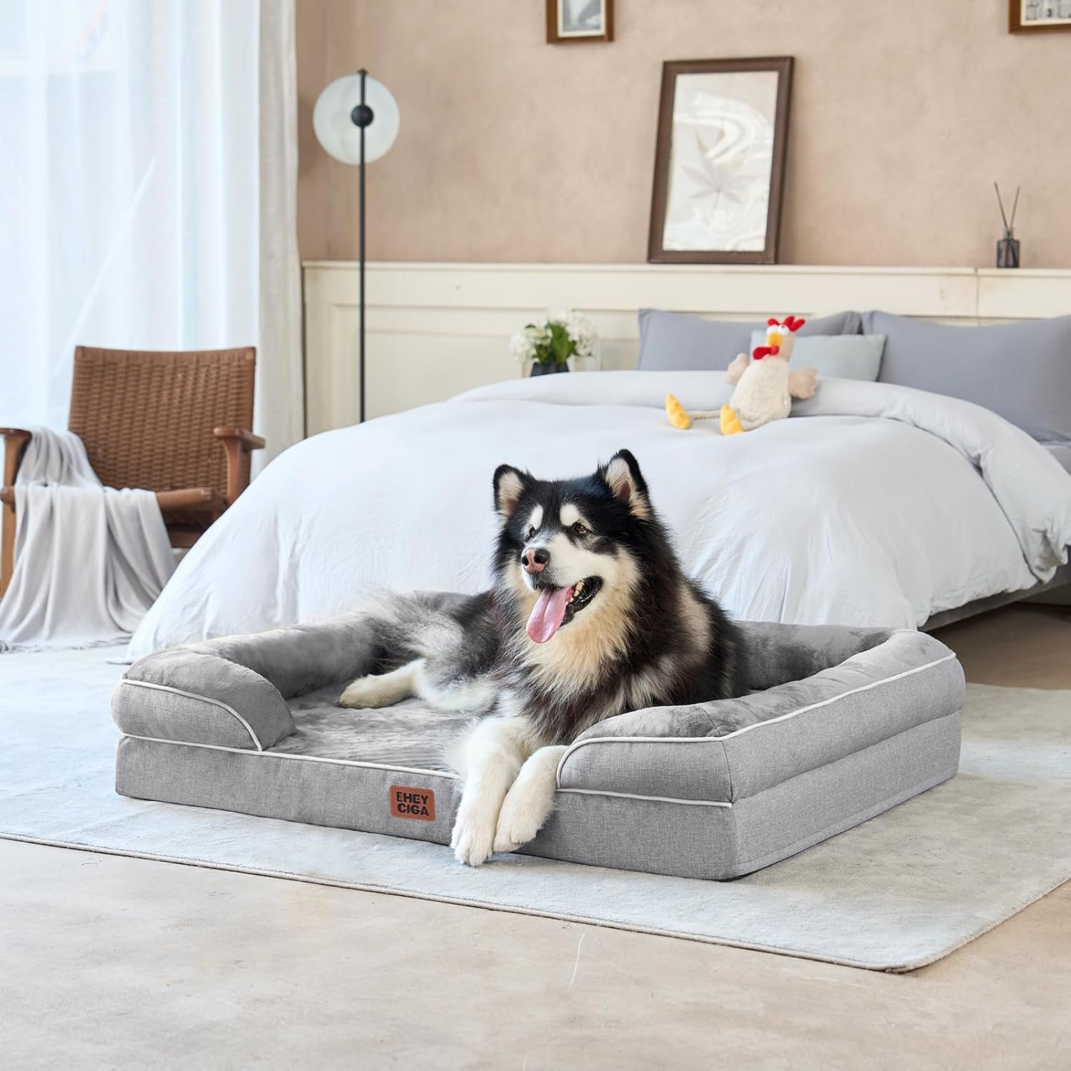 EHEYCIGA Orthopedic Dog Beds for Extra Large Dogs 44x32Inch, Waterproof Memory Foam XL Pet Bed with Sides, Non-Slip and Egg-Crate Foam Big Dog Couch Bed with Washable Removable Cover, Grey - Image 9