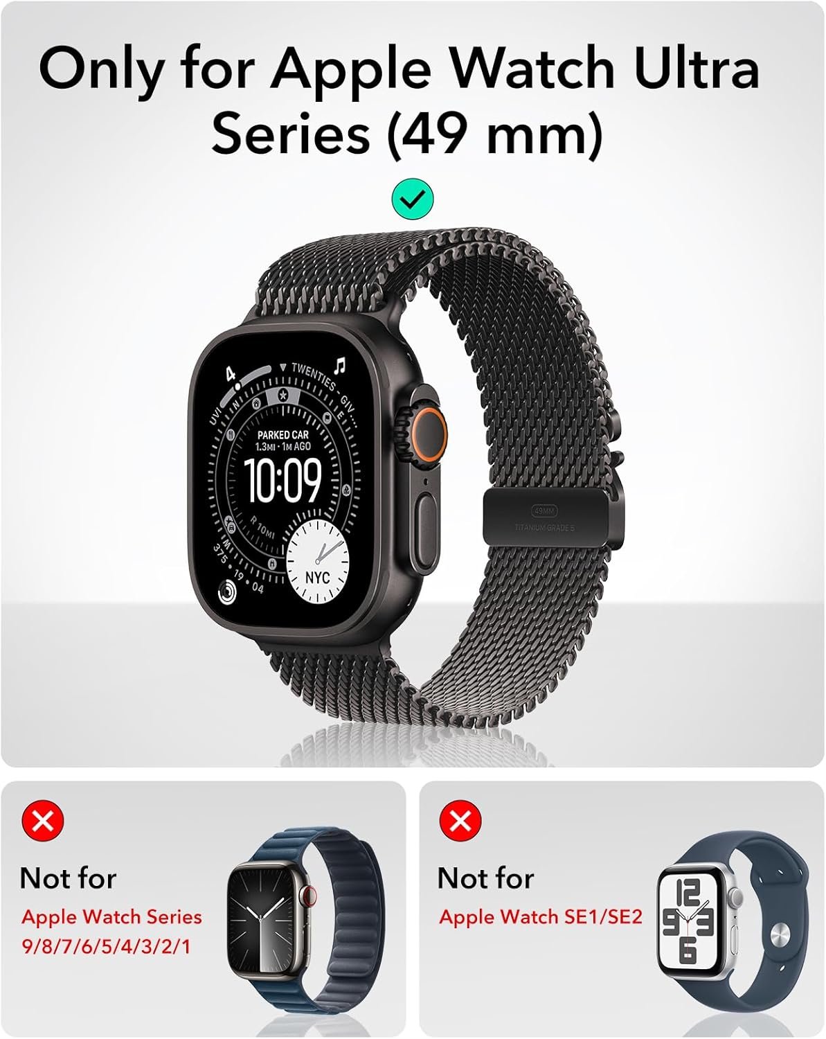 ESR for Apple Watch Ultra 3 /Ultra 2 /Ultra Case with Screen Protector 49mm (2025) Military Grade Protection, Aluminum Alloy Case with 2 Pack Armorite Glass Protector Set, Stay Original, Black - Image 2