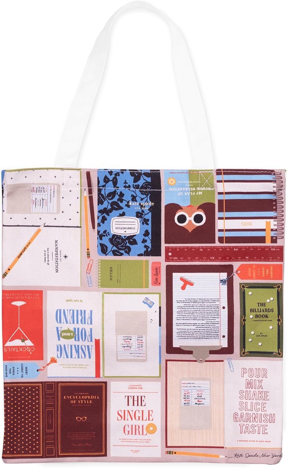 kate spade new york Cute Canvas Tote Bag for Women, Canvas Beach Bag, Book Tote with Pocket (Book Club)