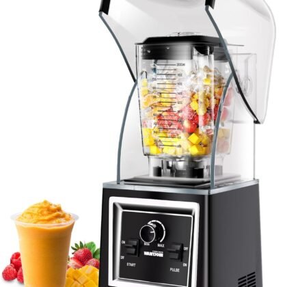 Wantjoin Professional Grade Blender - Soundproof & Quiet Commercial Blenders, Removable Shield, 2000W Watte, 67 Oz Capacity - and Frozen Drinks(Black)