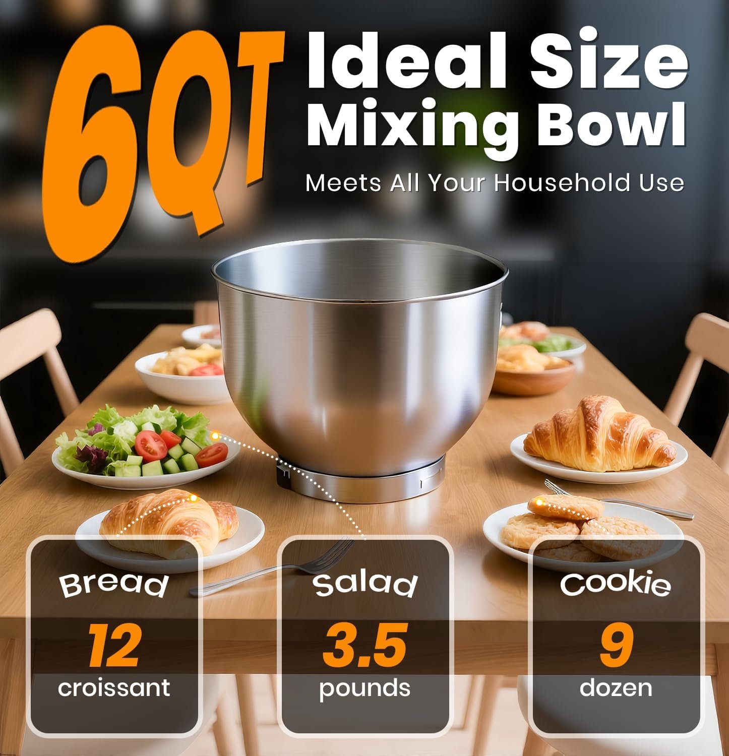Stand Mixer 6QT Kitchen Mixer with LED Smart Touchscreen, 11-Speed Tilt-Head Mixer with Timer, 4 Preset Menus, Stainless Steel Bowl, Dough Hook, Whisk, Beater,Black - Image 4
