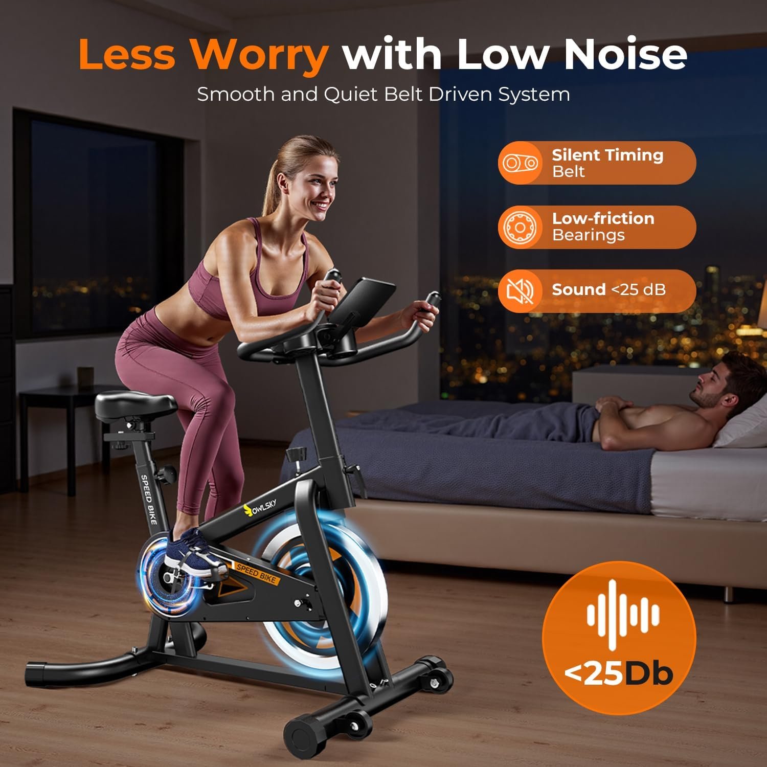 OWLSKY Exercise Bike with APP, Magnetic Resistance Indoor Cycling Bike, 300 lbs Capacity Quiet Stationary Bike for Home Gym Cardio Workout, Adjustable Seat & Tablet Holder - Image 3