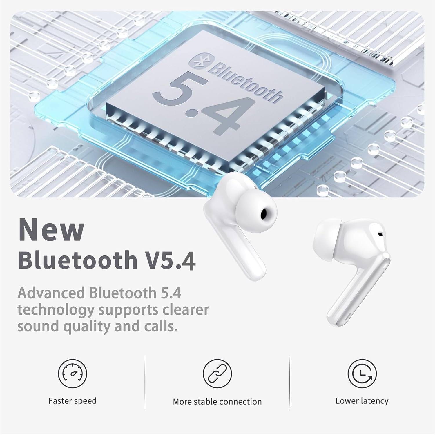 Wireless Earbuds, Bluetooth 5.4 Headphones in Ear with 4 ENC Noise Cancelling Mic, New Wireless Earphones HiFi Stereo Deep Bass 40H Playtime, In-Ear Bluetooth Earbuds LED Display IP7 Waterproof, White - Image 2