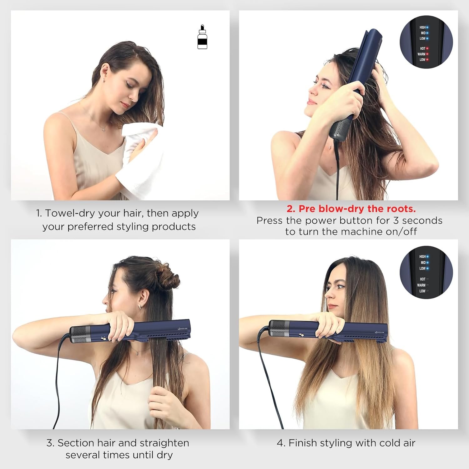 IG INGLAM Air Straight, Style from Wet Hair, 200M Ionic Hair Dryer Straightener for Medium Long Length(14”-30”), Straightener and Dryer 2 in 1, Fast Drying and Straightening in One Step, Dark Blue - Image 2