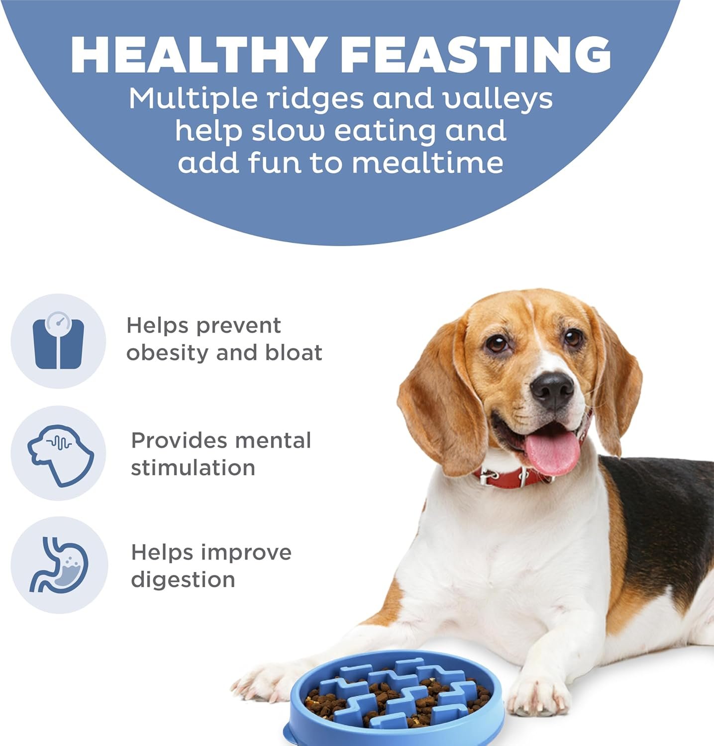 Outward Hound Medium Slow Feeder Bowl, Puzzle Maze for Fast Eaters, Small to Medium Dogs, Helps Prevent Bloat & Aid Digestion, Holds 2 Cups Wet or Dry Food, Non-Slip, Made Without BPA, Blue - Image 2