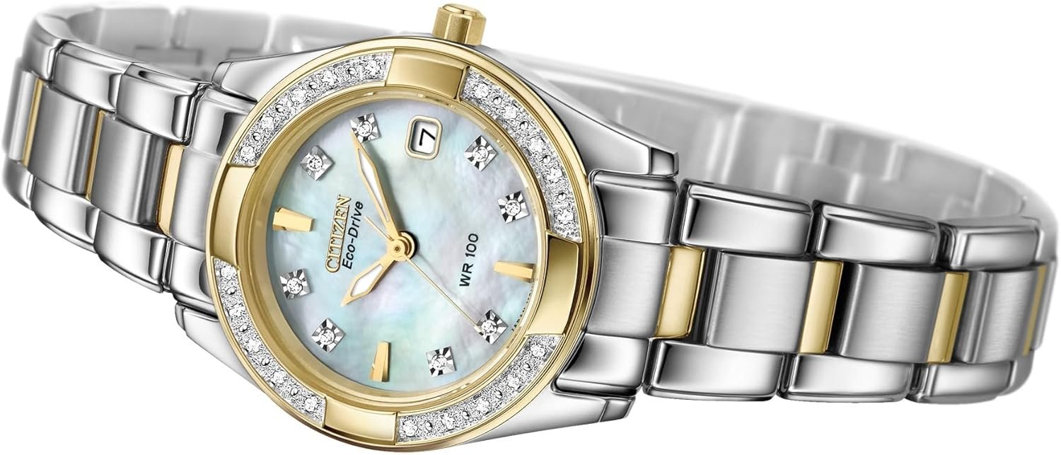 Citizen Women's Eco-Drive Dress Classic Diamond Watch in Two-tone Stainless Steel, Mother of Pearl Dial (Model: EW1824-57D) - Image 3