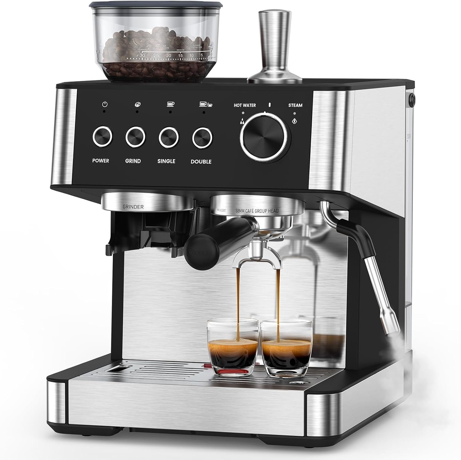 (2025 Upgrade) 20 Bar Espresso Machine with Built-in Anti-Clog Coffee Grinder, Expresso Coffee Machines with Milk Steam Wand/Frother/Tamping Tools ,Espresso Maker with Grinder for Lattes, Cappuccinos