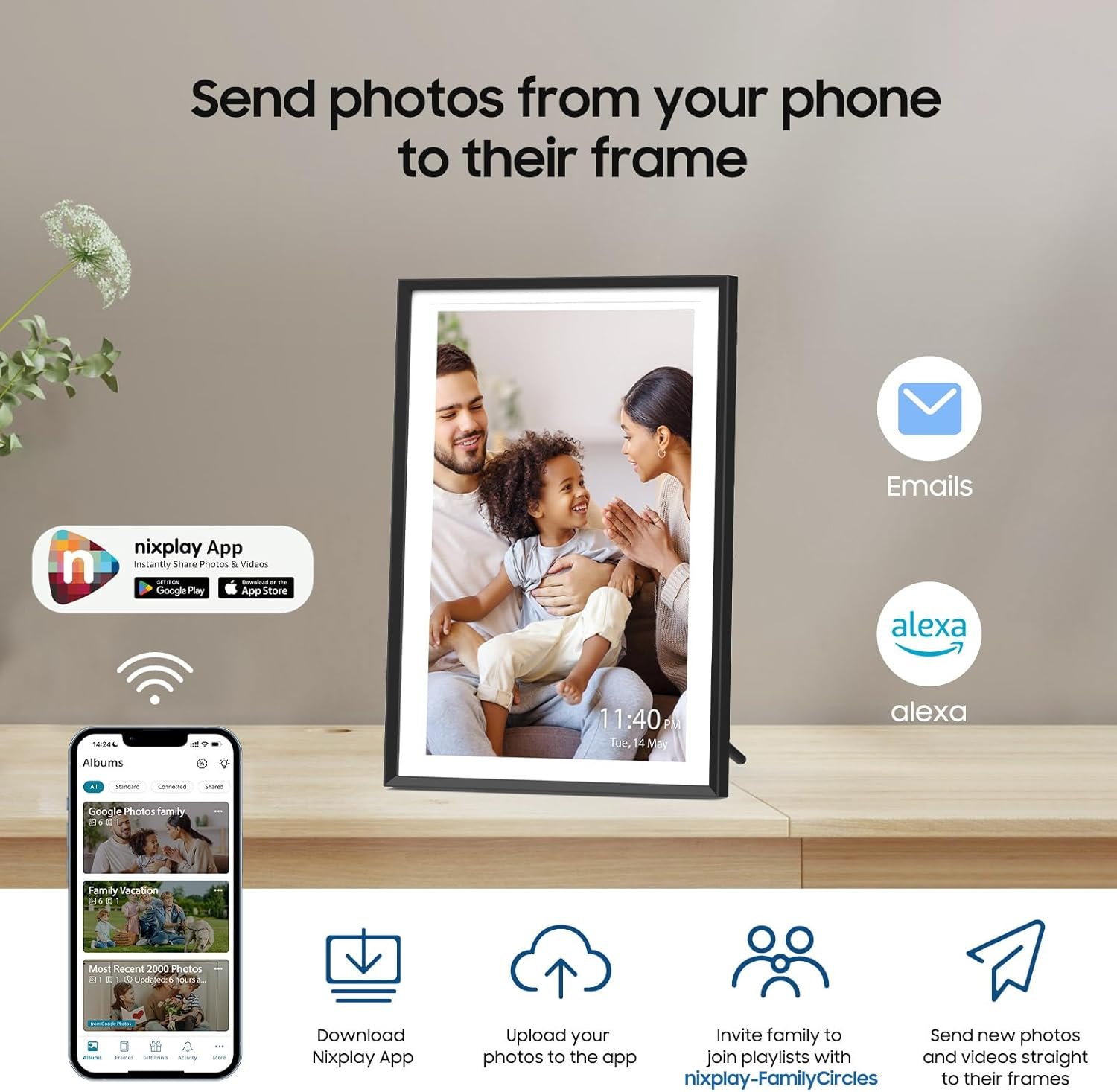 Digital Picture Frame Powered by Nixplay 10.1", Share Photos/Videos via Nixplay App or Email, WiFi Digital Photo Frame with Easy Setup, Support Alexa, Free Cloud Storage, Auto Rotate, Gifts for Mom - Image 2