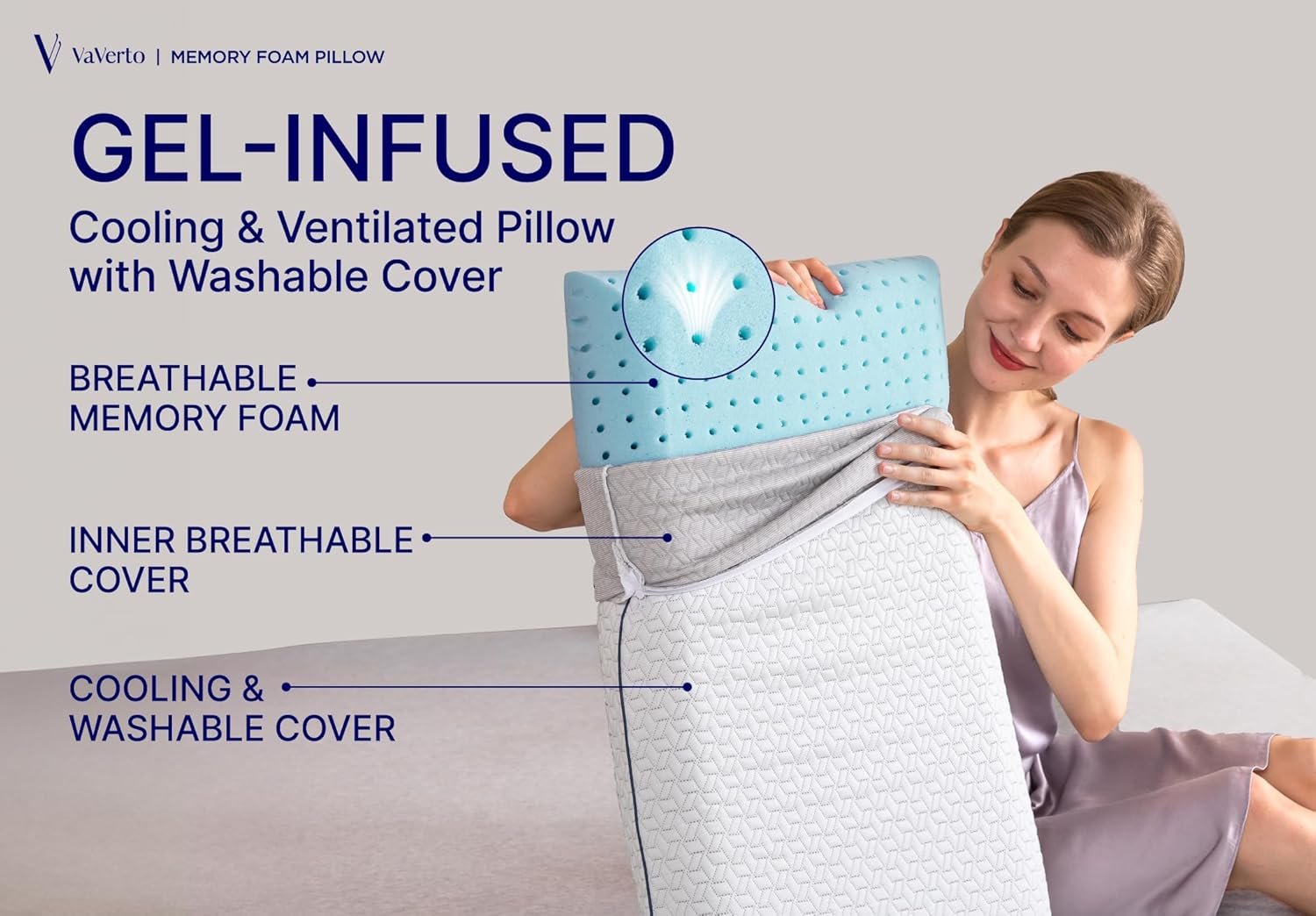 Cooling Gel Memory Foam Pillow - 1-Pack - Standard Size Bed Pillows For Sleeping - Medium-Firm - Back, Stomach and Side Sleeper Pillow - Shoulder & Back Pain Relief - Washable , Bamboo Viscose Cover