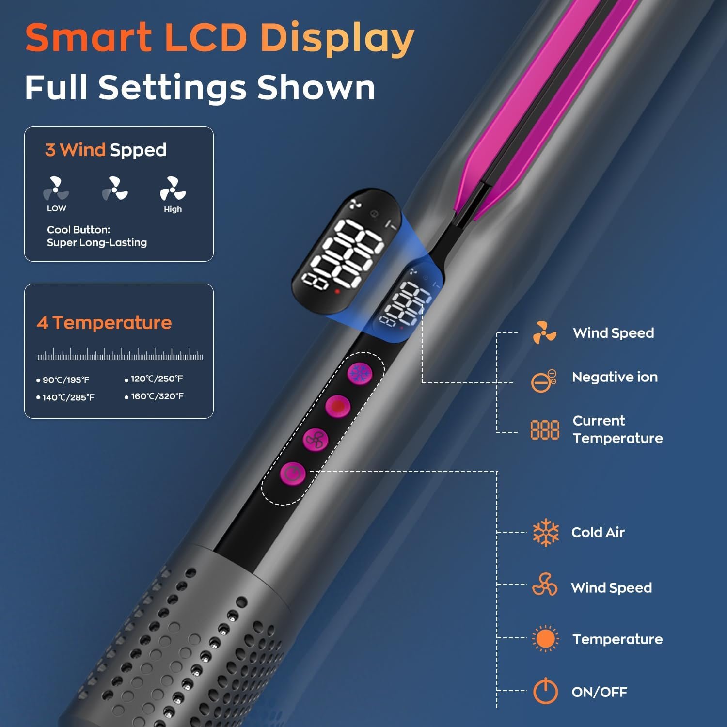 Hair Straightener – 2 in 1 Wet to Dry Air Straightener with High-Speed Ionic Airflow, Straightens Using air, No Heat Damage, Smart Temperature Control for Medium to Long Hair (35-75cm) (Gray) - Image 8