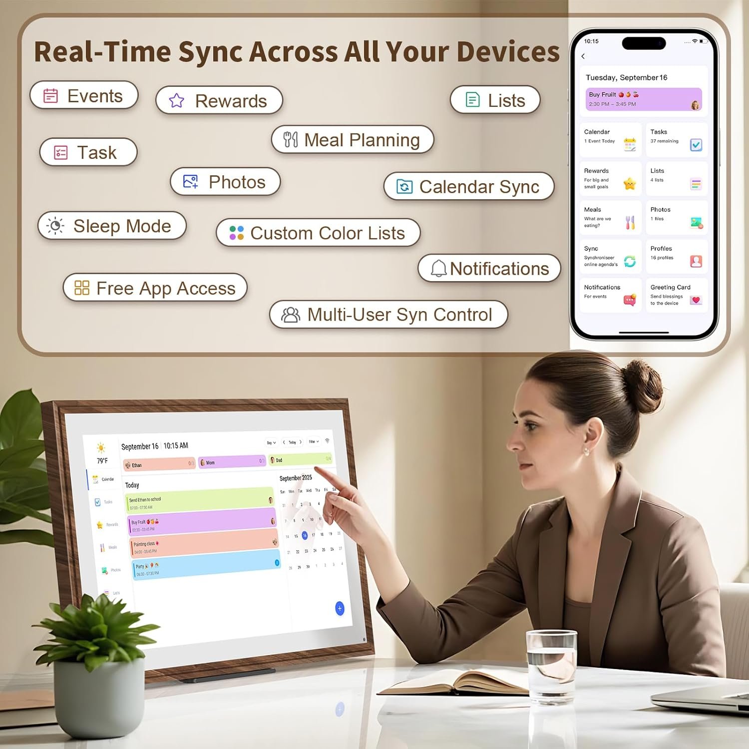 15.6 Inch Digital Calendar Chore Chart with Touchscreen - Full HD Interactive Display, Wall & Desk Mountable Family Planner, to-Do List & Meal Planner, Digital Picture Frame for Gifts for Women Mom - Image 3