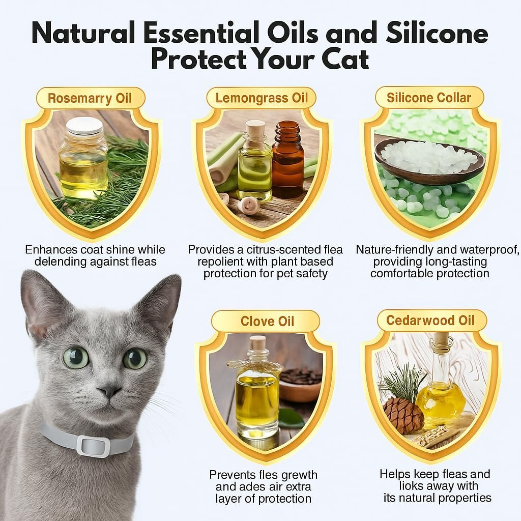Natural Flea and Tick Collar for Cats – 4 Pack, 8 Months Long-Lasting Protection, Waterproof, Adjustable Size for Kittens and Adult Cats - Image 2