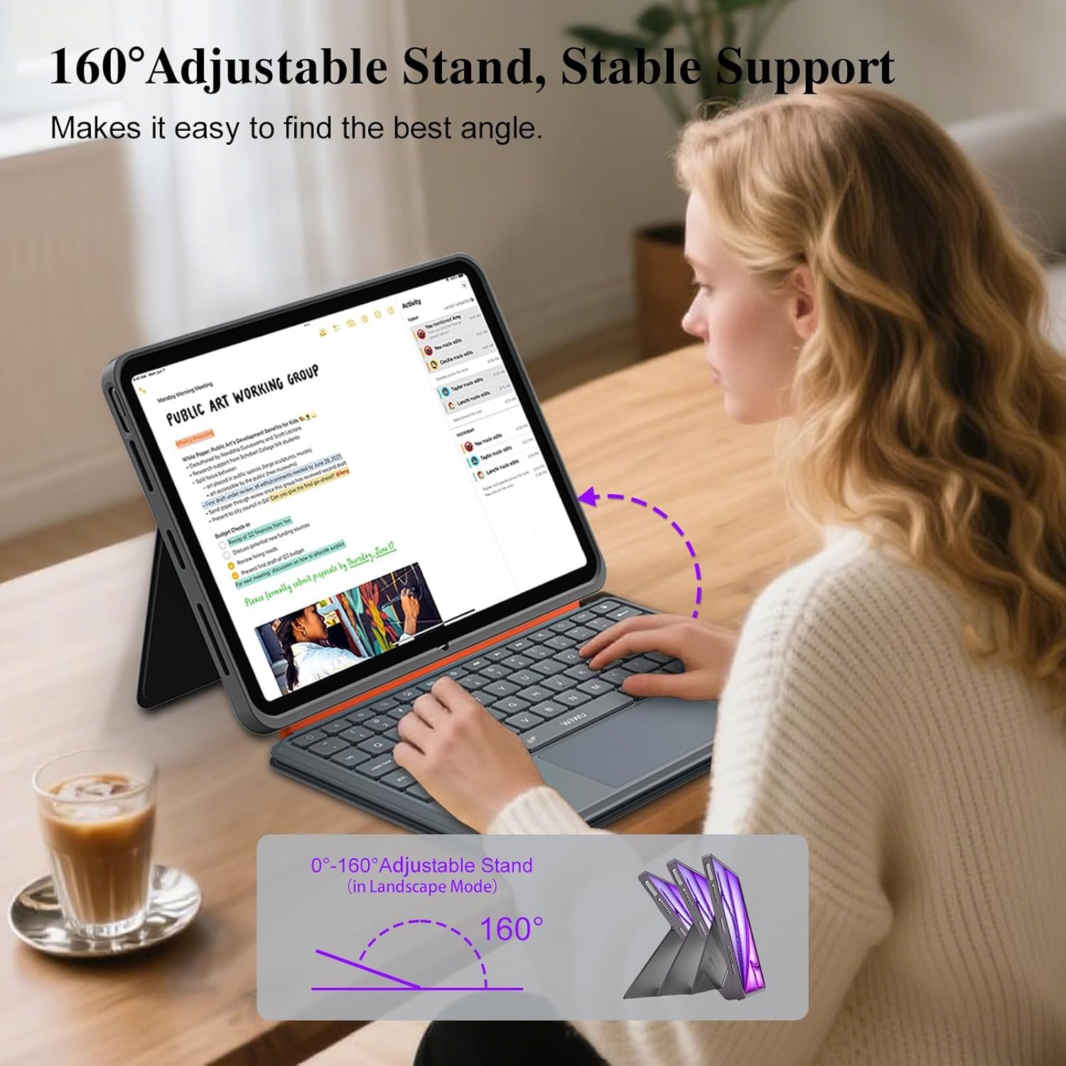 iPad Air 13 inch Case Keyboard (M3 M2, 2025 2024),Wireless iPad Keyboard for Pro 12.9 inch 6/5/4/3rd Gen,Magnetic Detachable with Trackpad,7-Color Backlit,Landscape/Portrait,Adjustable Stand (Gray) - Image 7