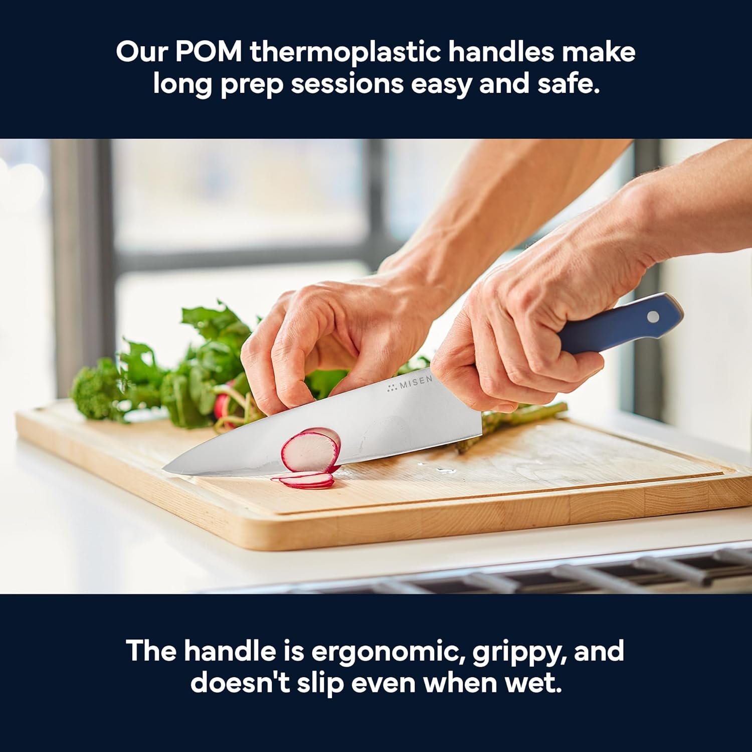 Misen 8" Chef Knife – High Carbon Japanese AUS-10 Stainless Steel – Hybrid German & Japanese Blade – Precision Kitchen Knife for Professionals & Home Cooks – Ultimate Cutting Performance - Blue - Image 4