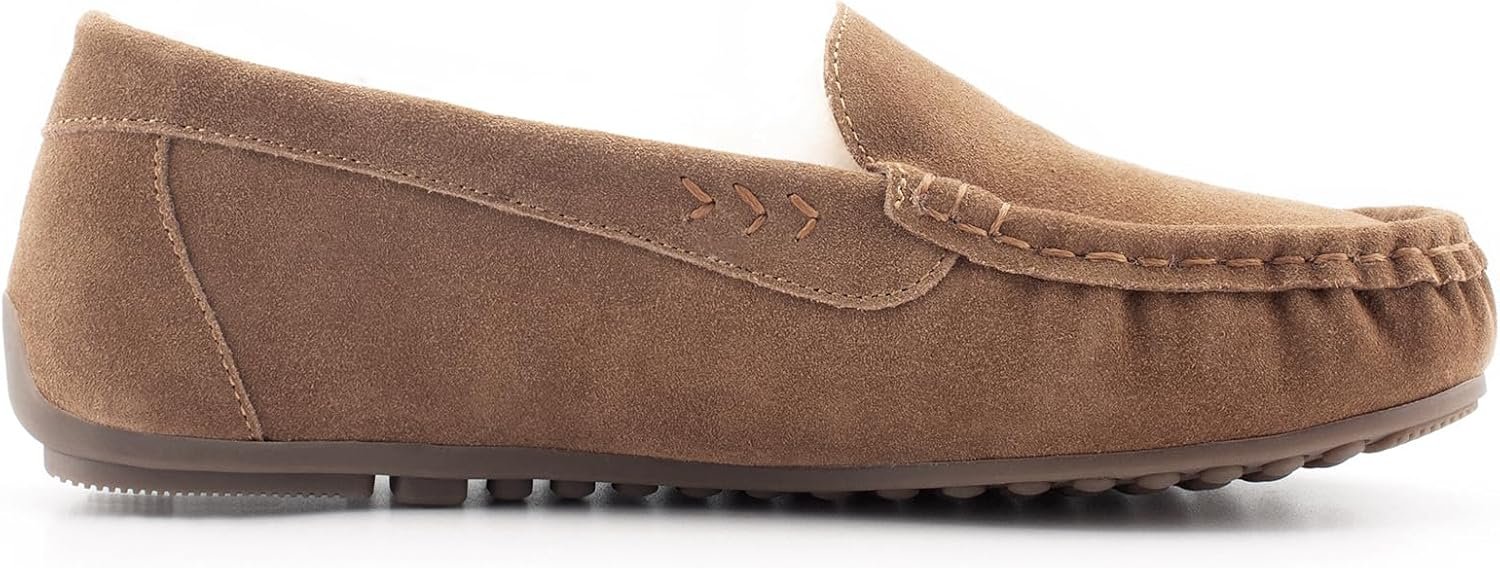 Parfeying Women's Sheepskin Moccasin Slippers Cow Suede Memory Foam Driving Style Loafers - Image 5