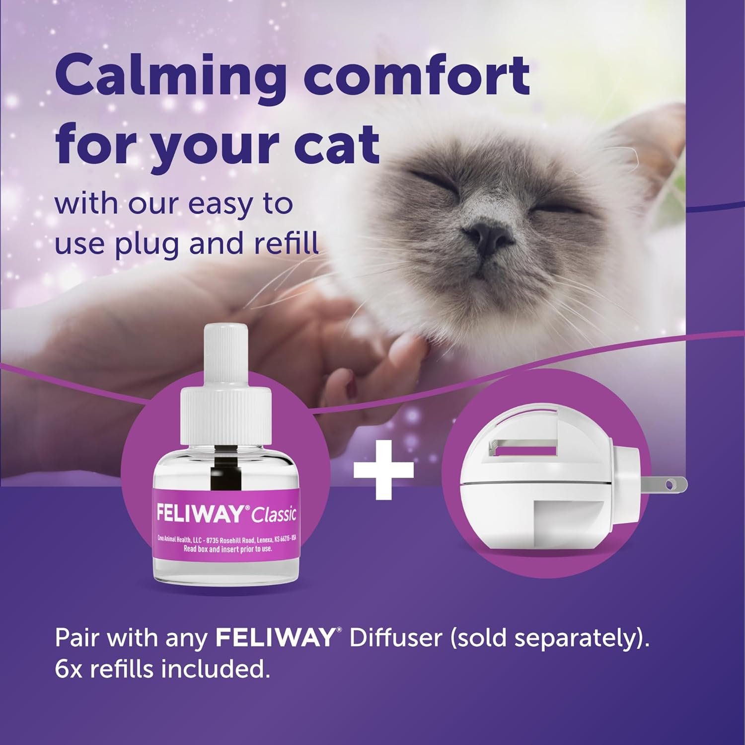 FELIWAY® Classic 6 x 30 Day Cat Calming Refills for Pheromone Diffuser, 6 x 48ml Value Pack - Helps Reduce Common Signs of Stress in Cats & Kittens, Enhanced Calming - Image 3