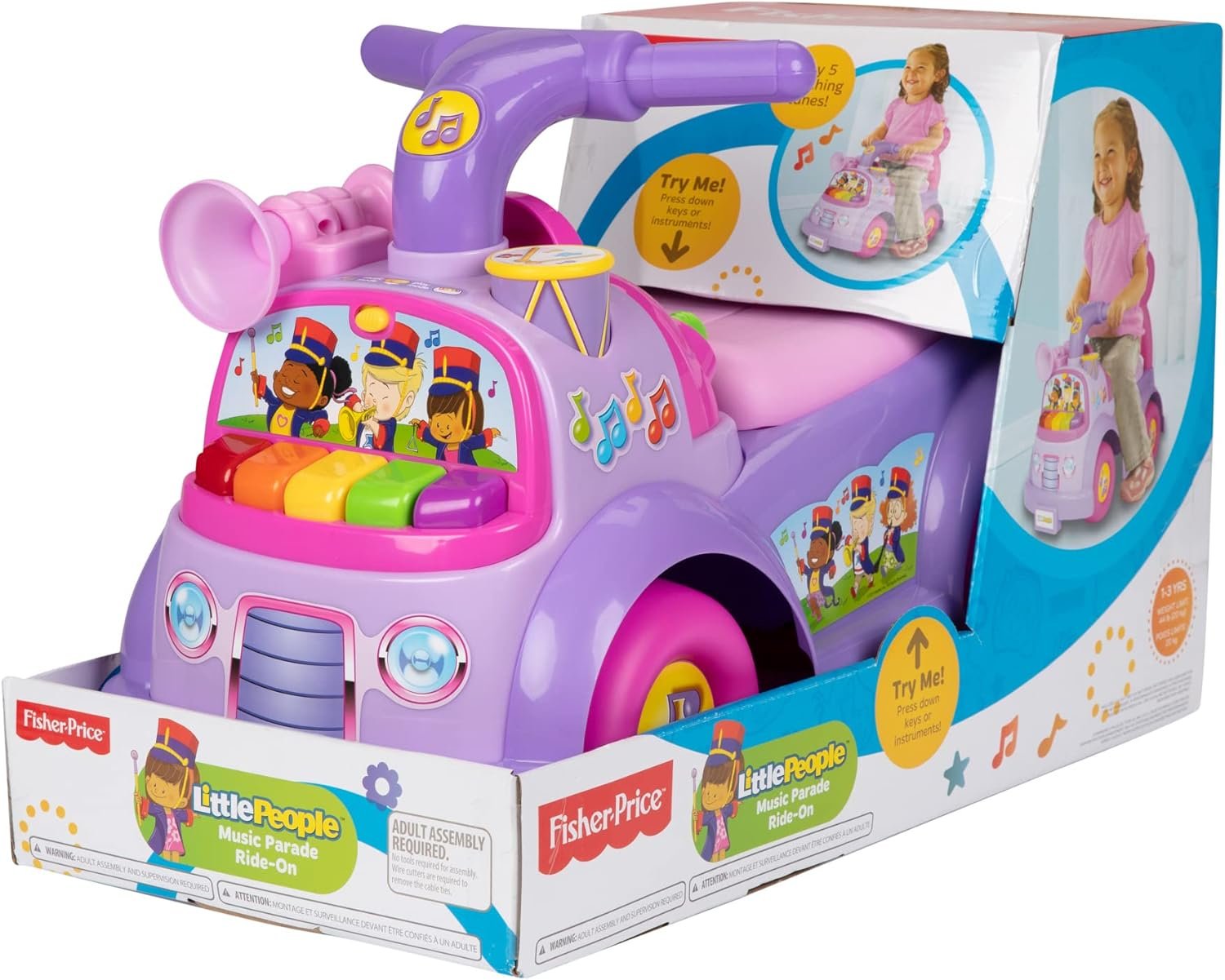 Little People Fisher-Price Music Parade Purple Ride-On, Plays 5 Marching Tunes & Other Sounds! Perfect for Toddler Boys & Girls Ages 1, 2, & 3 Years Old - Helps Foster Motor Skills - Image 10