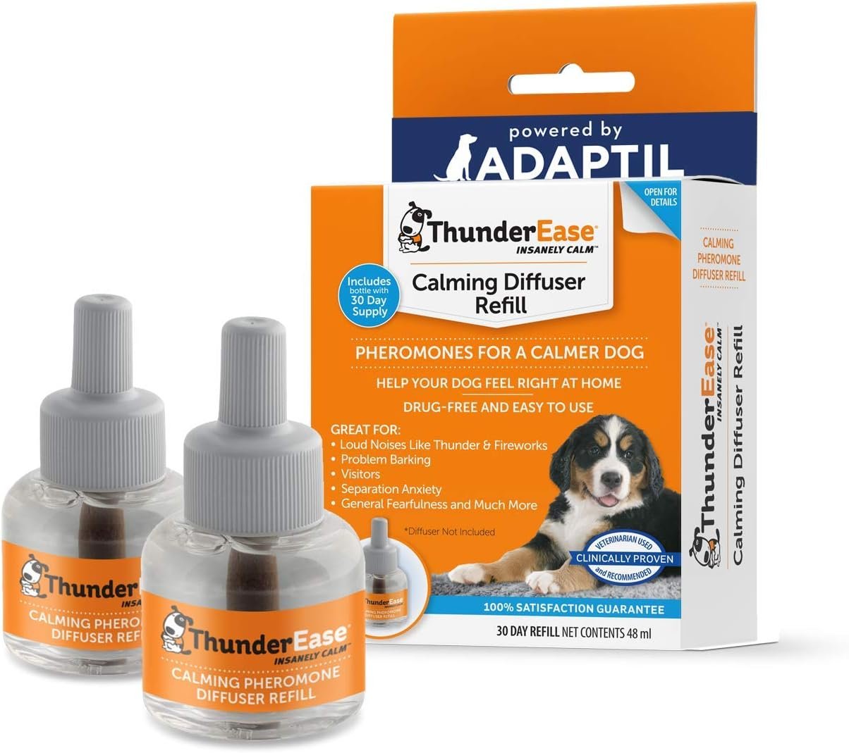 ThunderEase Dog Calming Pheromone Diffuser Refill | Powered by ADAPTIL | Vet Recommended to Relieve Separation Anxiety, Stress Barking and Chewing, and The Fear of Fireworks and Thunderstorms (60 Day