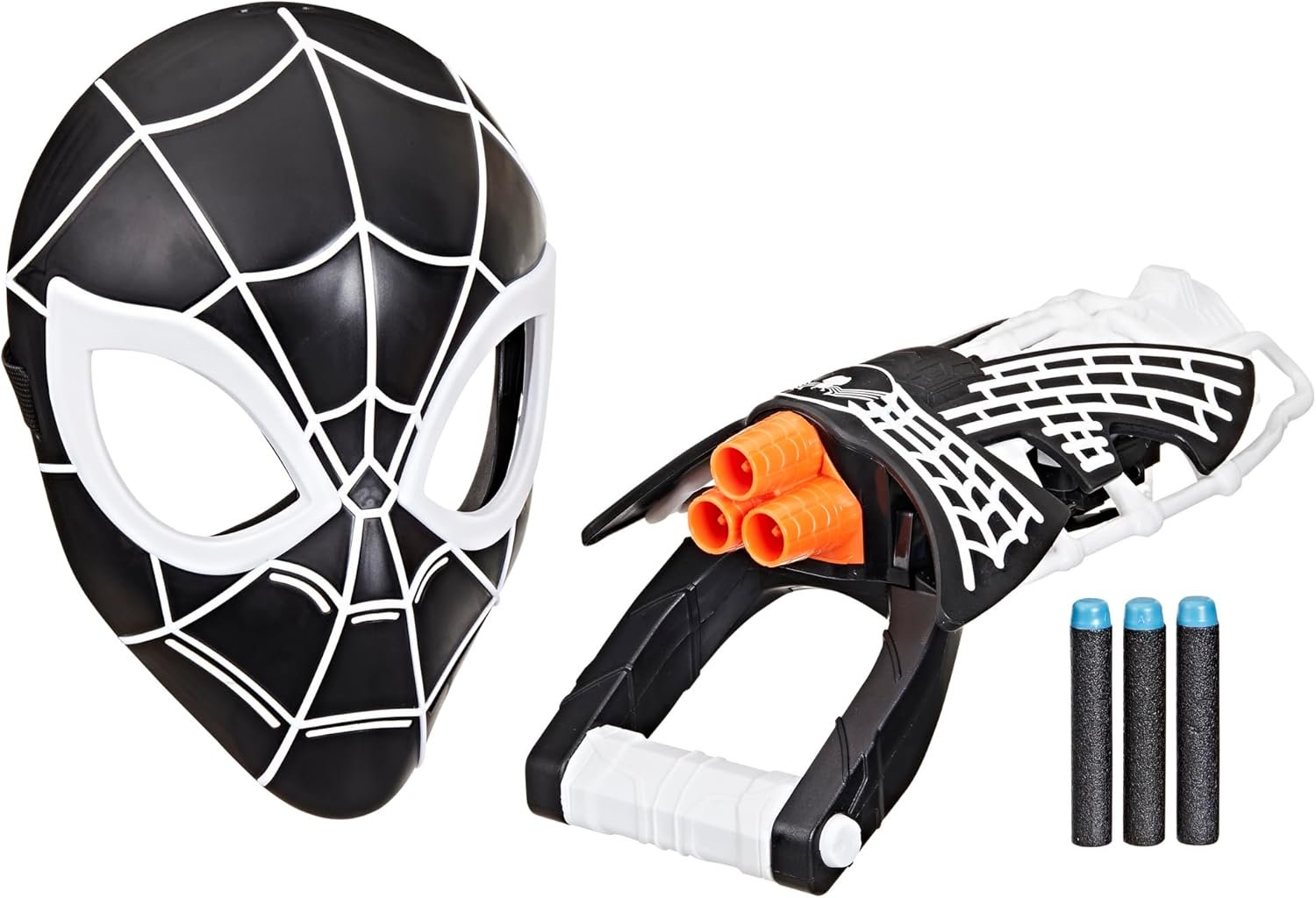 SPIDER-MAN Marvel Symbiote Tri-Shot Blaster & Mask, Role Play Gauntlet & Mask for Costume Additions, Super Hero Toys, Kids, Ages 5+ 