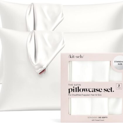 Kitsch Satin Pillowcase with Zipper for Hair & Skin, Softer Than Silk Pillow Cases Queen Size Set of 2, Wrinkle-Free, Smooth and Cooling Satin Pillow Covers, Standard Size 19"x26" - Ivory, 2pcs