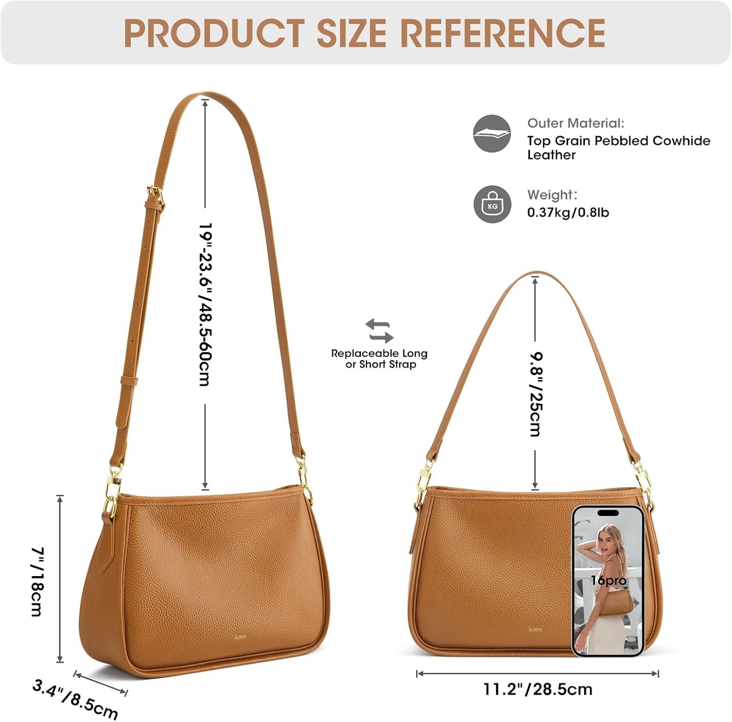 Kattee Shoulder Purse for Women, Medium Leather Crossbody Bag Trendy, Hanbags Purses, Small Hobo Bags with 2 Removable Straps - Image 3