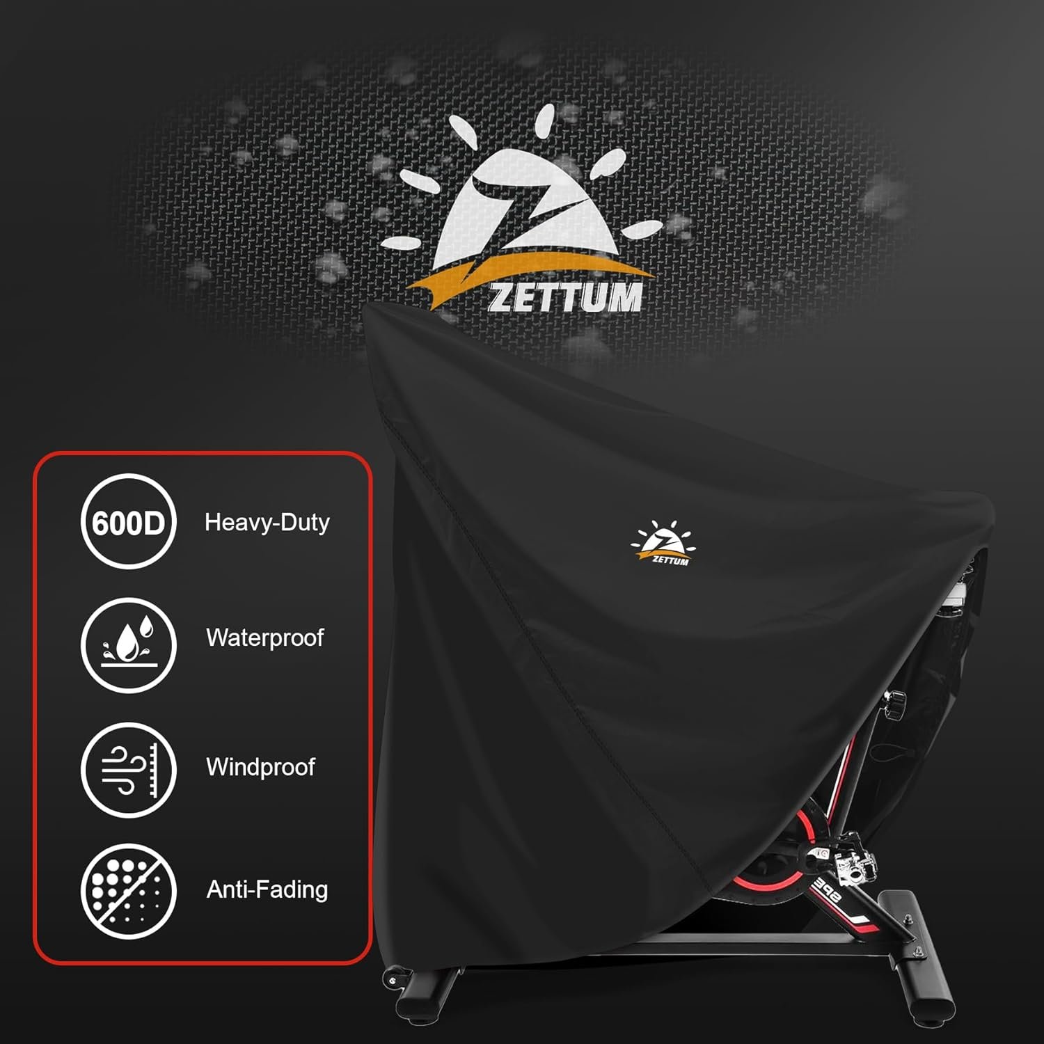 Zettum Exercise Bike Cover - 600D Bicycle Cover Waterproof & Dustproof, Heavy-Duty Stationary Bike Cover for Peloton, Schwinn, NordicTrack, Upright Bicycle Covers, All-Weather Indoor & Outdoor Use - Image 2