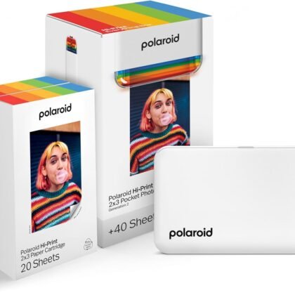 Polaroid Hi-Print + Paper Bundle - 2nd Generation Bluetooth Connected 2x3 Pocket Photo Dye-Sub Printer - White Printer + 40 Photos (6438)