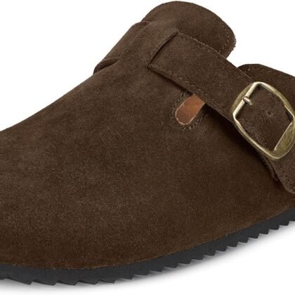 Womens Suede Clogs Mens Genuine Leather Mules Cork Footbed Sandals with Arch Support