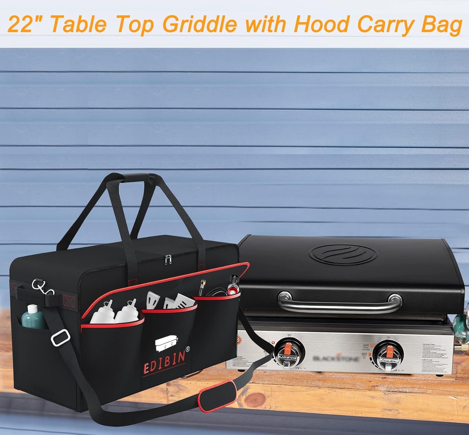 22 Inch Griddle Carry Bag Fits for Blackstone 1813 22 inch Tabletop Griddle with Hood Lid,Exclusively Fits for Blackstone Tabletop Griddle 22 inch with hood Carry Bag,600D Polyester Heavy Duty - Image 3