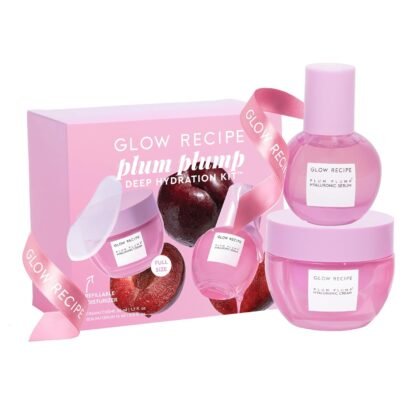 Glow Recipe Plum Plump Deep Hydration Skicare Kit - Full Size Hyaluronic Serum & Full Size Whipped Gel Cream Moisturizer Duo, Limited Edition Skincare Gift Set (2 Count)