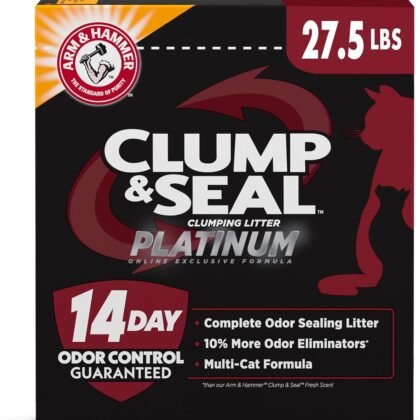 ARM & HAMMER Clump & Seal Platinum Cat Litter, Multi-Cat, 14-Day Odor Control, Rock-Hard Clumps, 27.5 lbs – Powerful Odor Eliminator with Baking Soda