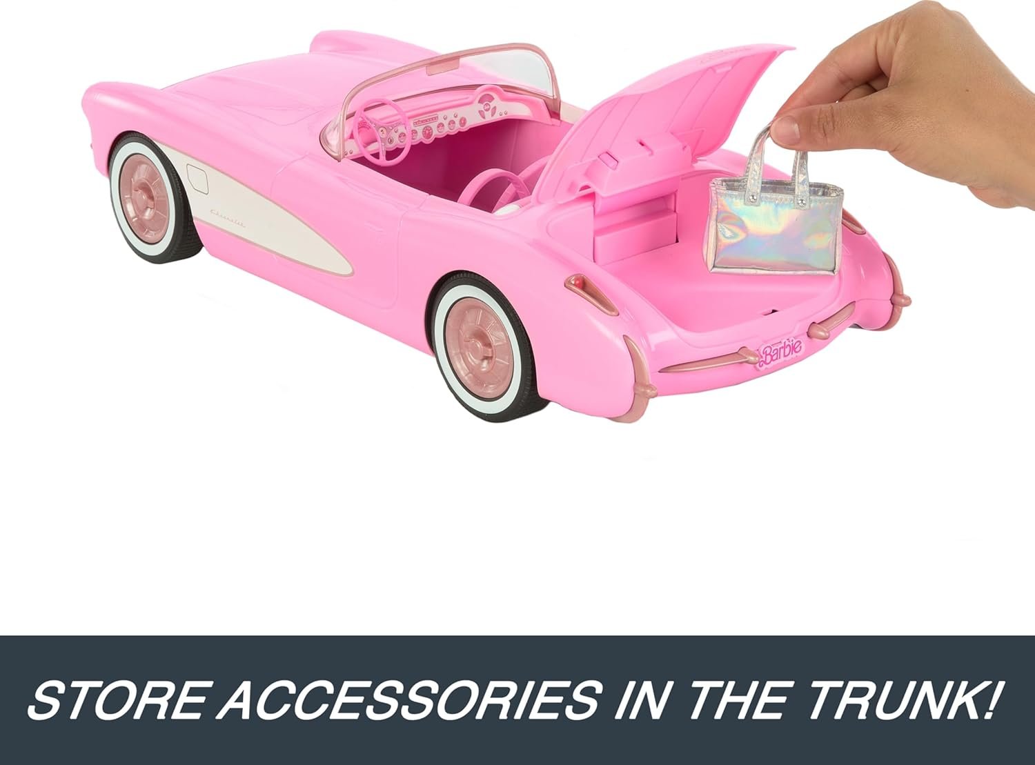 Barbie Hot Wheels RC Corvette from The Movie, Full-Function Remote-Control Toy Car Holds 2 Dolls - Image 6