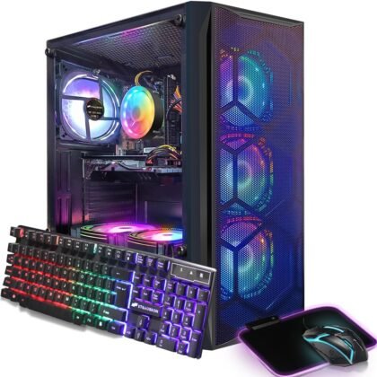 STGAubron Gaming PC Desktop Computer, Intel Core i7 up to 3.9GHz, Radeon RX 580 8G, 16G RAM, 512G SSD, WiFi 6, Bluetooth 5.2, RGB Fan x6, Windows 11 Home