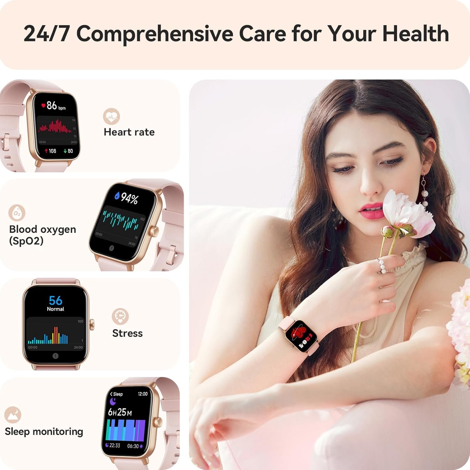 Smart Watch for Women Android & iPhone, Alexa Built-in, IP68 Waterproof Activity Fitness Tracker with Bluetooth Call (Answer/Make), 1.8" Smartwatch with Heart Rate/SpO2/Sleep Monitor, 100+ Sports Mode - Image 2