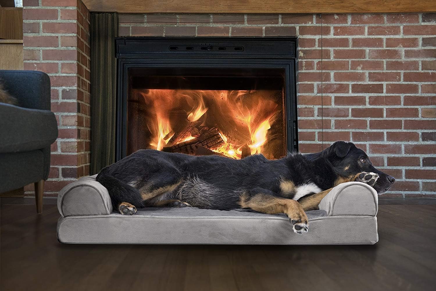 Furhaven Orthopedic Dog Bed for Large/Medium Dogs w/ Removable Bolsters & Washable Cover, For Dogs Up to 55 lbs - Faux Fur & Velvet Sofa - Smoke Gray, Large - Image 8