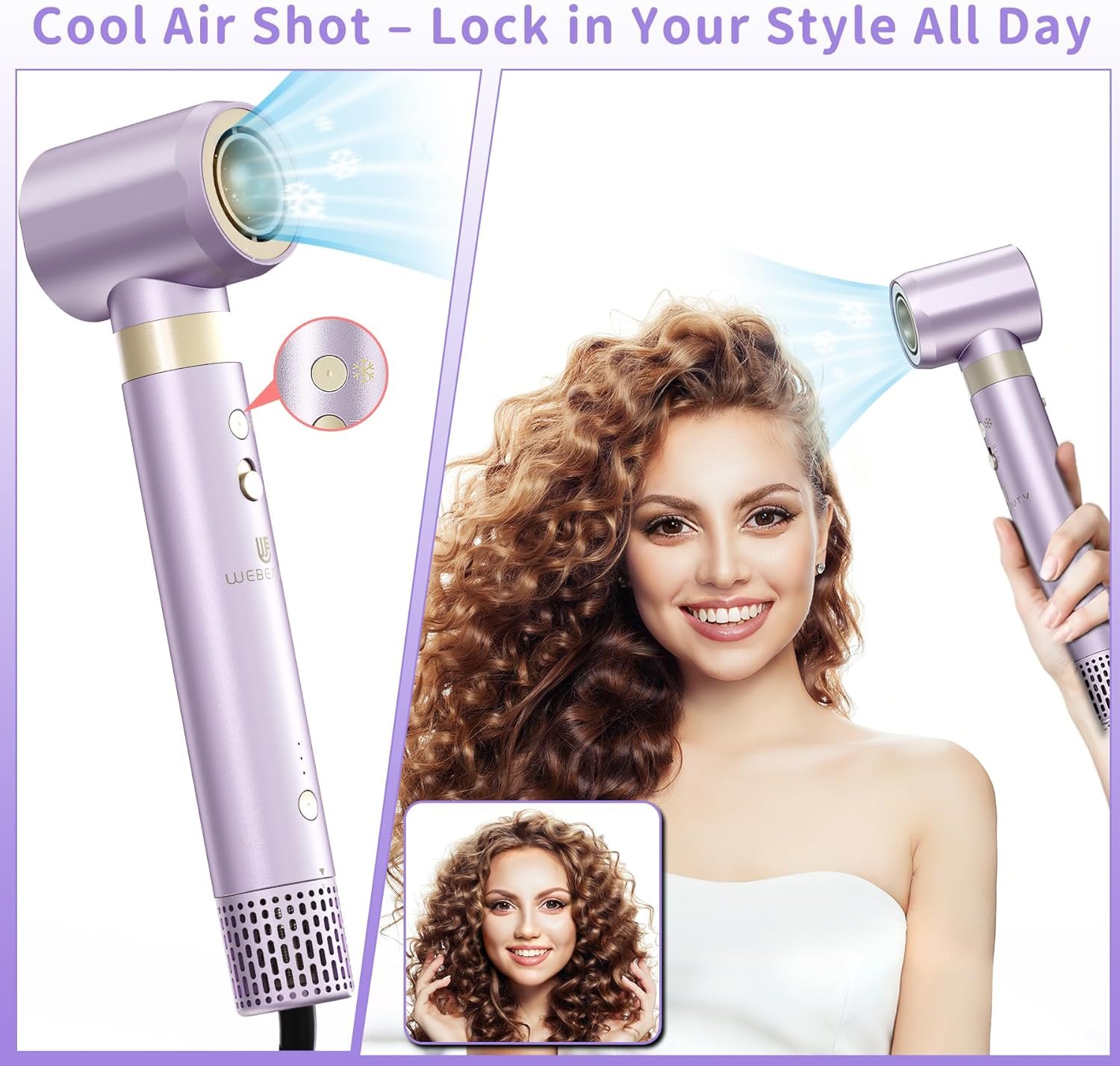 Hair Dryer Brush 8-in-1 Dual Voltage Hot Air Styler – Fast-Drying 110,000 RPM Ionic Blow Dryer with Straightener & Curler Attachments, Frizz-Free Volumizing Styler with Protective Hard Case-Purple - Image 6
