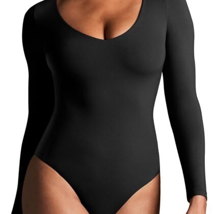IUGA Bodysuits for Women Tummy Control Body Suits for Womens Compression Slimming Thong Bodysuit V Neck