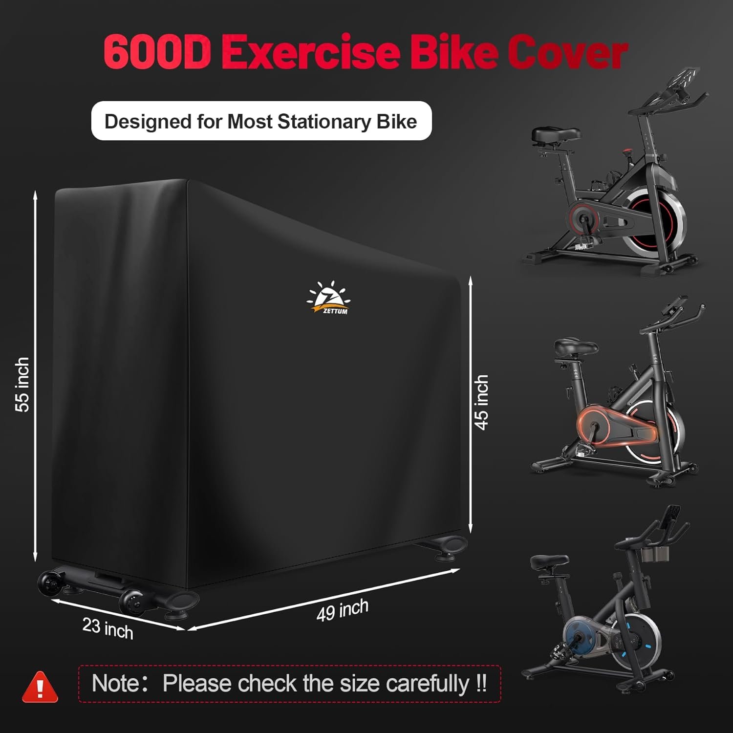 Zettum Exercise Bike Cover - 600D Bicycle Cover Waterproof & Dustproof, Heavy-Duty Stationary Bike Cover for Peloton, Schwinn, NordicTrack, Upright Bicycle Covers, All-Weather Indoor & Outdoor Use - Image 3