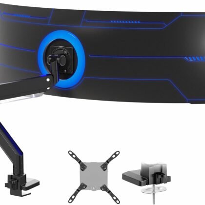 VIVO Heavy Duty Ultrawide Monitor Arm for 57 inch Screens up to 59.4 lbs, Desk Mount TV and Monitor Stand Designed for Samsung Odyssey Ark, Neo G9, ViewFinity S9, and More, Black, STAND-GT55