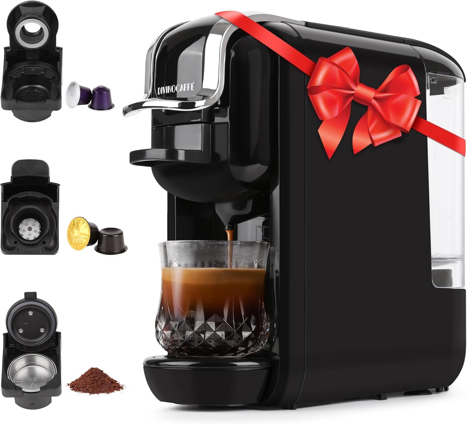 Espresso Maker for Nespresso Capsule, Lavazza Blue Capsule & Coffee Powder, 19 Bar Pump Pressure Makes Authentic Espresso Coffee, Mini Espresso Coffee Machines with Removable Water Tank.