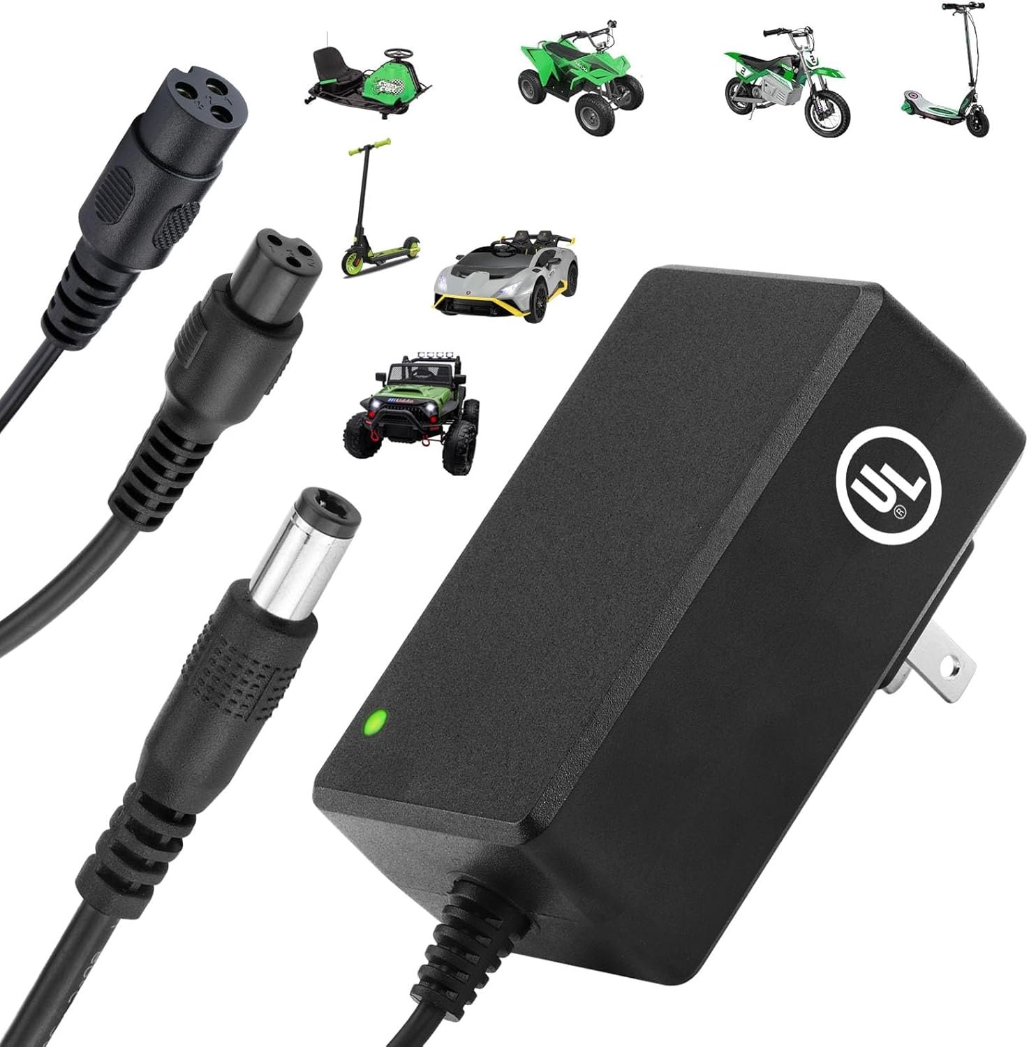 29.4V Compact Electric Scooter & Hoverboard Charger, UL Certified Safe, Powerful & Small, 3 Connectors for Razor GOTRAX Jetson Etc. Brand's E-Scooter, Hover Boards, Ebikes 25.2V/25.6V/25.9V Battery