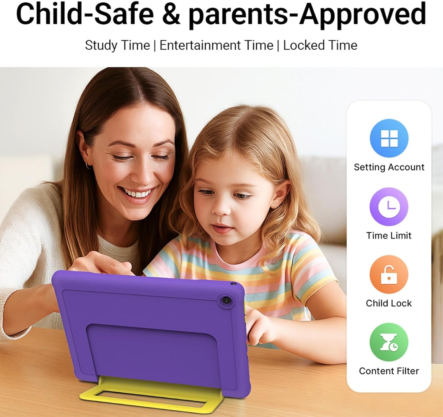 Kids Tablet, 10.1 Inch HD Android 15, 64GB Storage, 8GB RAM, Eye Protection Mode, 10-Hr Battery, Parental Shockproof Case - Tablet for Kids (Purple) - Image 7