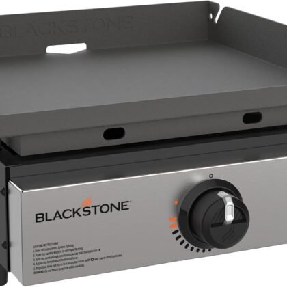 Blackstone 1971 Original 17” Tabletop Griddle with Stainless Steel Front Plate, Powder Coated Steel, Black