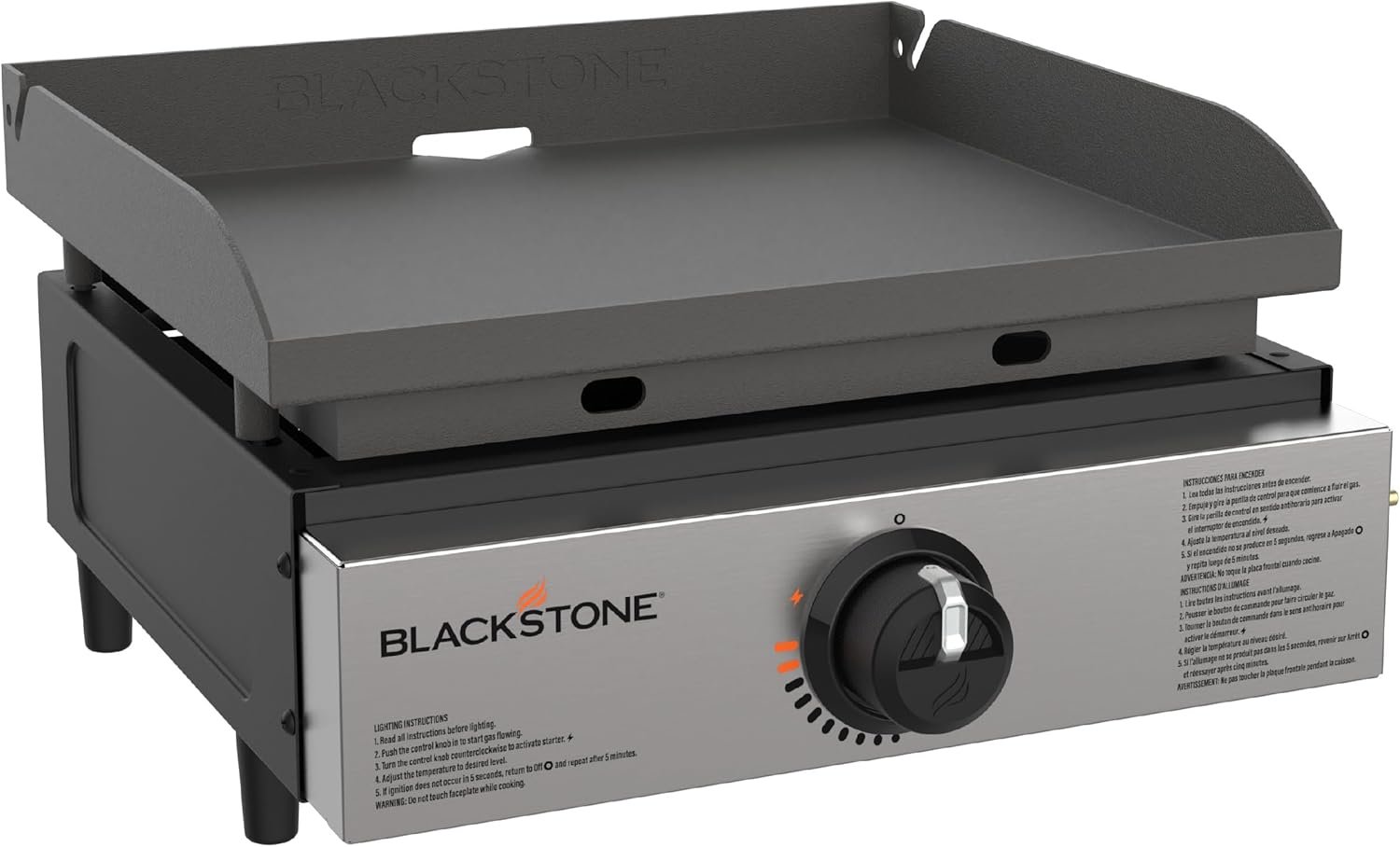 Blackstone 1971 Original 17” Tabletop Griddle with Stainless Steel Front Plate, Powder Coated Steel, Black