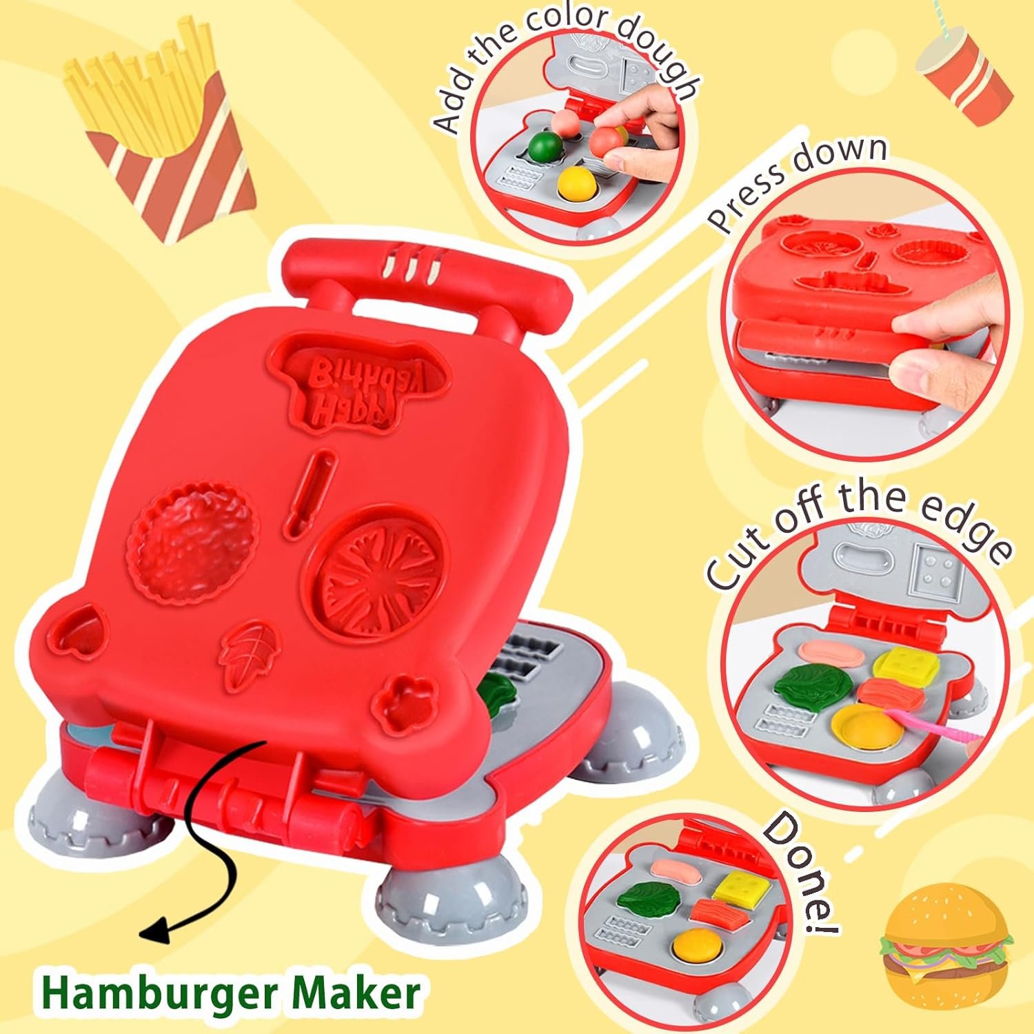 3 in 1 Color Dough Kitchen Creations Set, Ice Cream Spaghetti Burger Maker Machine, Art Crafts Food Modeling Toys, Accessories Tools Kit for Boys Girls Kids Toddlers Ages 3+ (12 Colors Dough) - Image 4